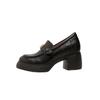 Taller small man versatile thick heel women's spring new camellia retro British style small leather shoes