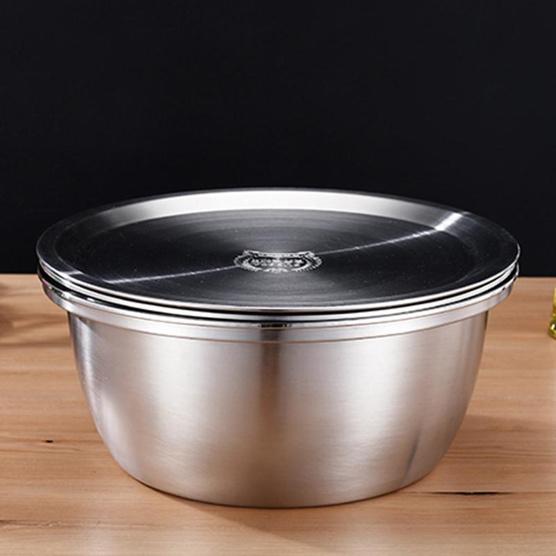 4Pcs Set 304 Stainless Steel Bowl with Lid Kitchen Cooking Salad Bowls Mixing Set Washing Waste Basket Soup Bowl Soup Bowl | Bowls