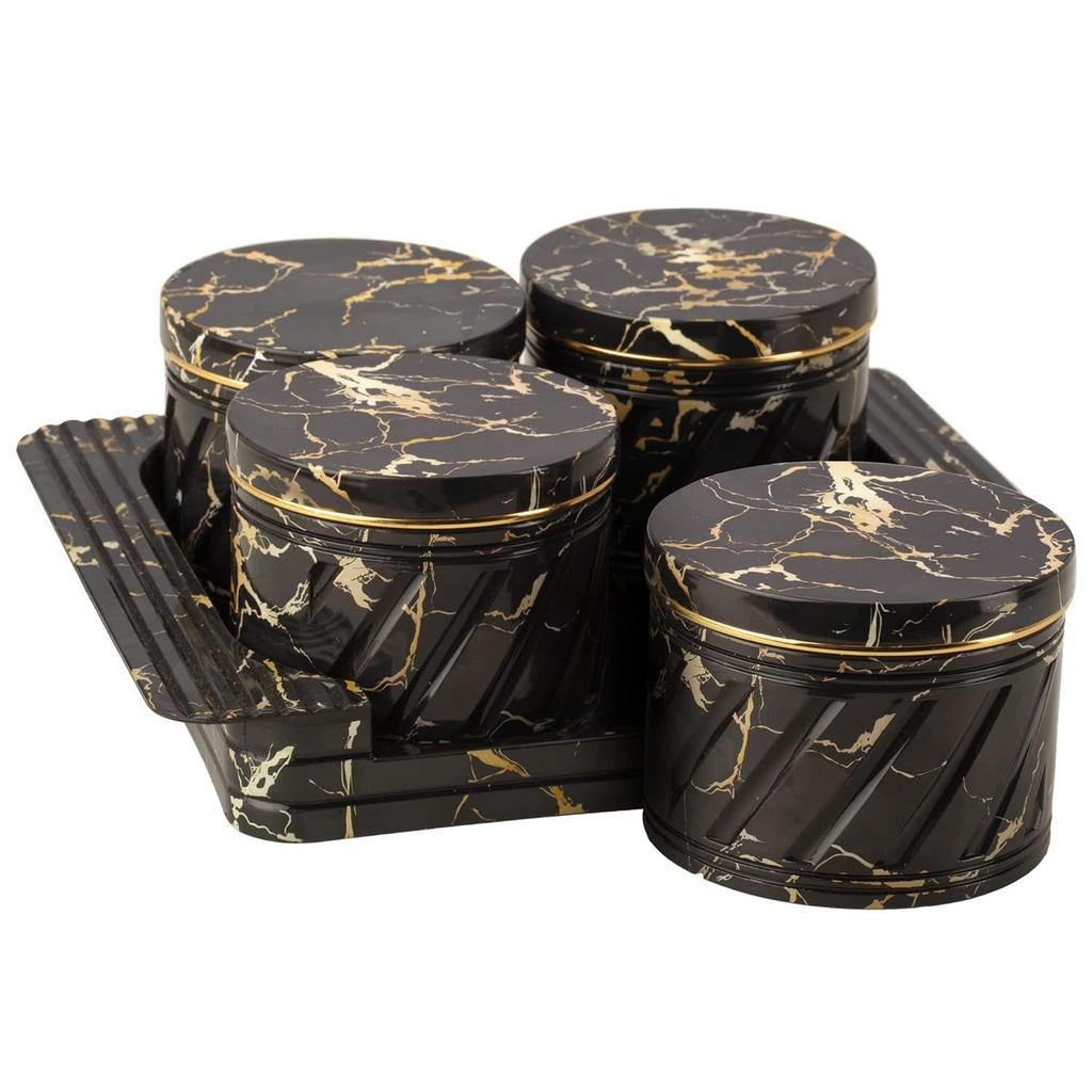 Air Tight Dry Fruit Container Tray Set with Lid & Serving Tray, Airtight Container Set 430ml (4 Pieces, Polypropylene) (Black)