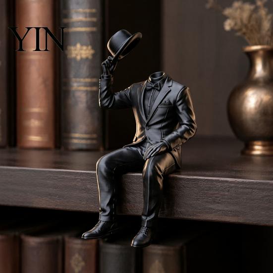 Contemporary Faceless Statue 3D Printed Sitting Gentleman Ornament, Minimalist Abstract Figurine, Unique Tabletop Ornaments Aesthetic Art Sculpture