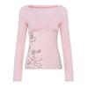 Elegant Autumn Retro Floral V-Neck Slim Fit Long Sleeve Top for Women
