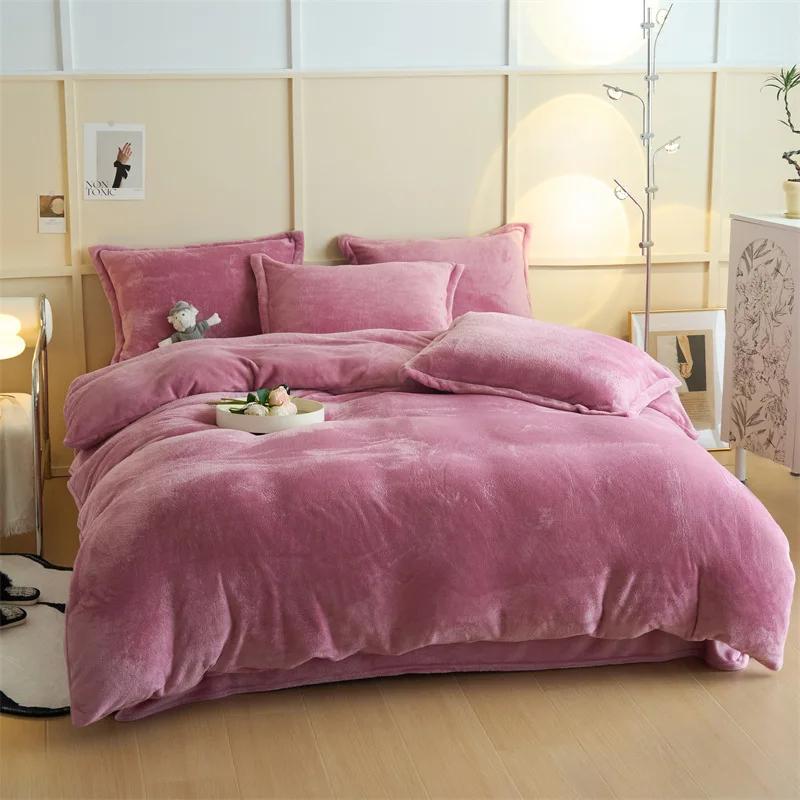 Thickened autumn and winter solid color double-parcel milk fleece warm quilt cover
