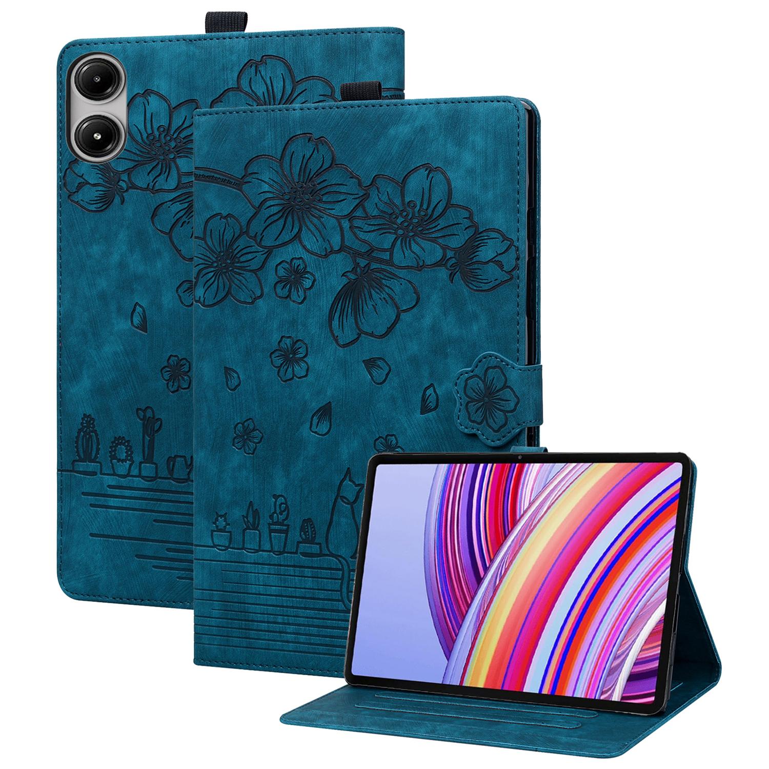 

Для Xiaomi Redmi Pad Pro Чехол Слоты для карт Кожаный Чехол-подставка для планшета Фолио Обложка Цветок Кошка Sapphire