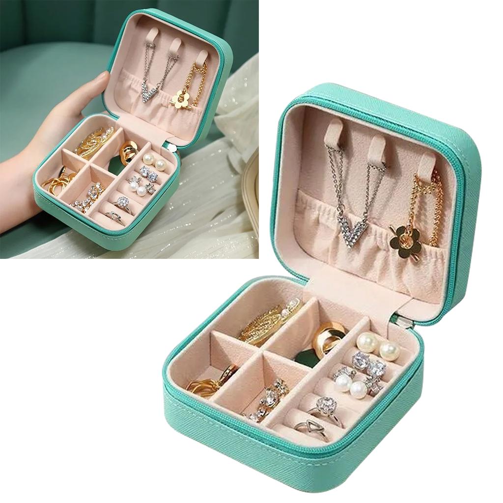 Schmuckkästchen Mintgrün Quadratisch Langlebiges PU-Leder Elegant Weit verbreitetes Schmuckkästchen für Ringe Ohrringe Halskette