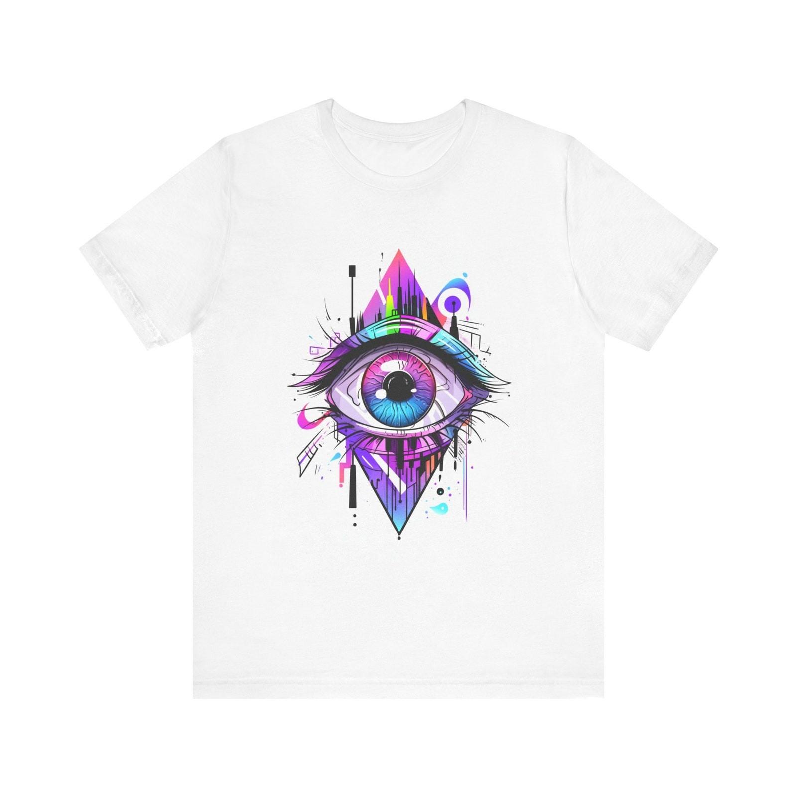 Illuminated Eye Abstract T-Shirt - Vibrant Third Eye Graphic Tee - Spiritual #32 M