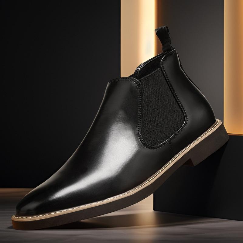 Velikost 38-47 Klasický design Pánské Chelsea kotníkové boty Luxusní hnědá kůže Vysoká kvalita Špičatá špička Kotníkové boty Pánské společenské boty
