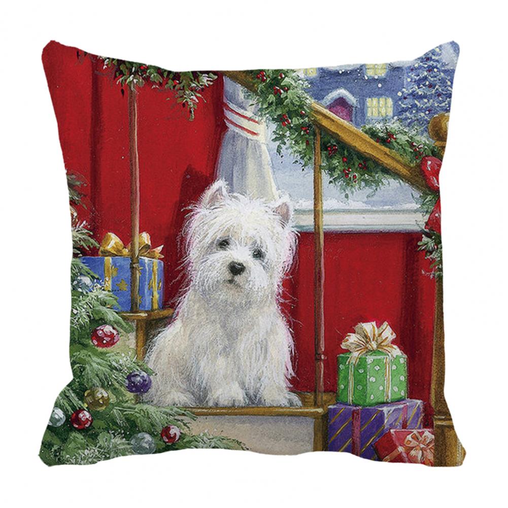 Christmas Gift Decoration Cute Cat Dog Print Cushion Cover Home Living Room Sofa Decoration Square Throw Pillow Cover