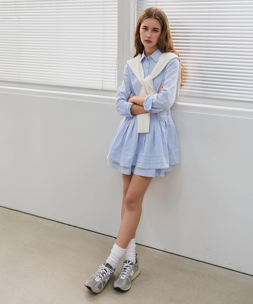 GENERALIDEA Pleated Shirt Dress [Stripe] / Gf1Lop504