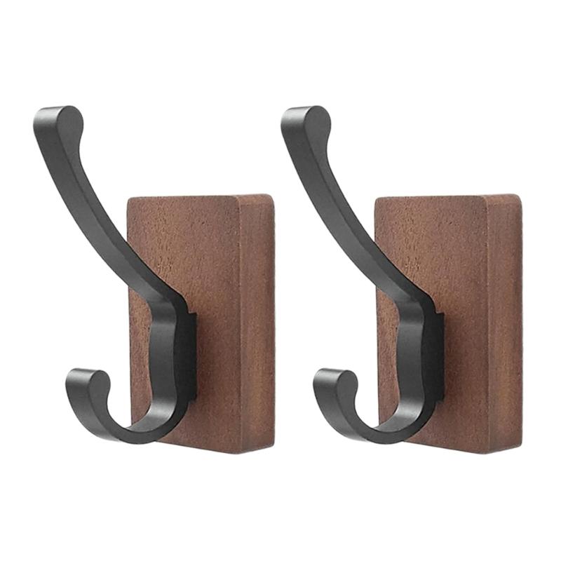Space Saving Adhesive Hook for Bathroom Door Back Made of Natural Walnuts Wood Drillless Installation for Hanging Items