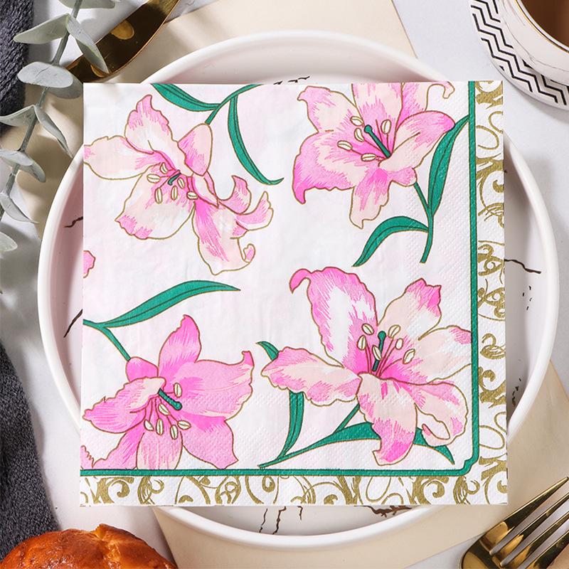 In-stock Red Floral Paper Napkins, Ideal for Western Restaurants & Bakeries