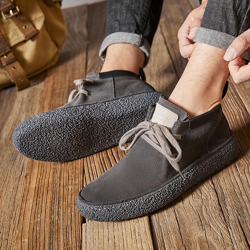 

Men s Retro Leather High-Top Martin Boots – Trendy, Thick-Sole with Lace-Up Design 40 сірий колір