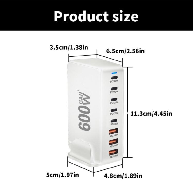 600W USB C Fast Charging Station 8 Port Power Adapter with 5 USB C and 3 USB A for Efficient Multi Device Charging