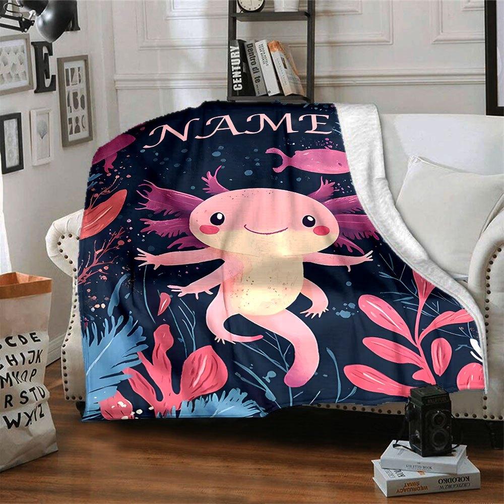Axolotl And Sea Life Home Customize Your Name Blankets Soft Lightweight Cozy All Season Multiuse Throw Perfect For Couch Office Bed Living Room Picnic