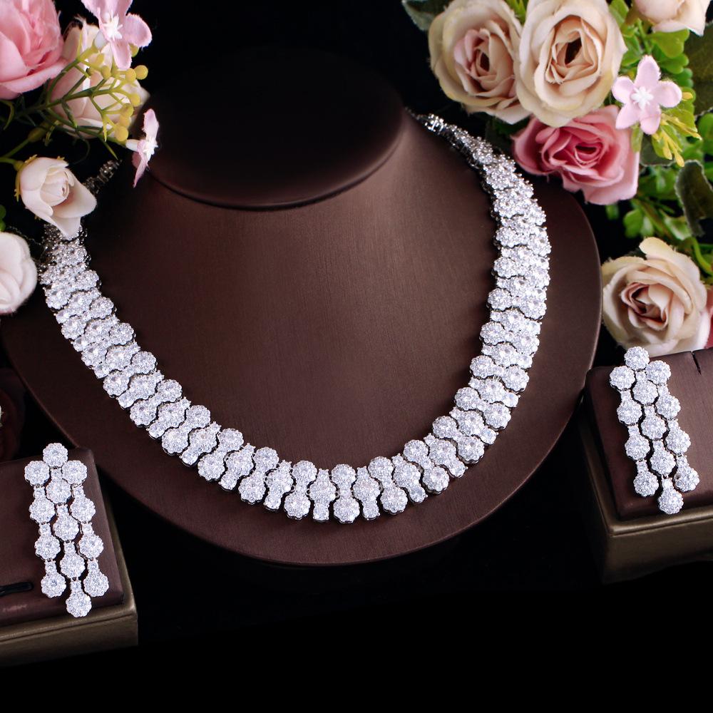 Necklace Earrings Jewelry Set Chain Luxury Super Flash Zircon Bridal Wedding Dress Dress Accessories Set