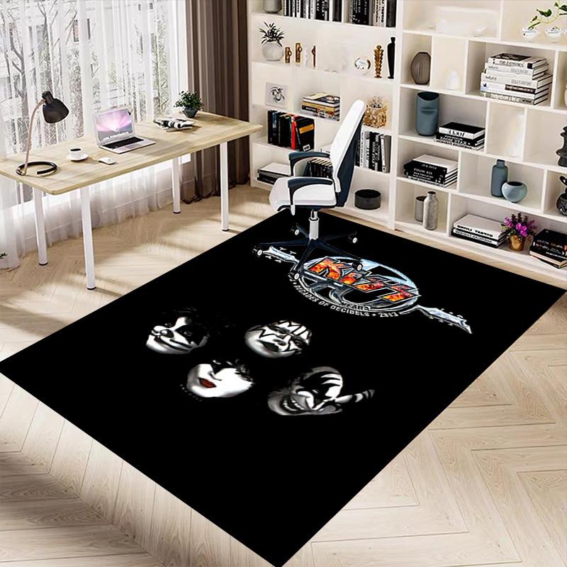 1pc KISS band Home Office, Durable Polyester Floor Mat with Easy, Office Decor, Urban Style, Nonslip Backing, Highquality Fabric