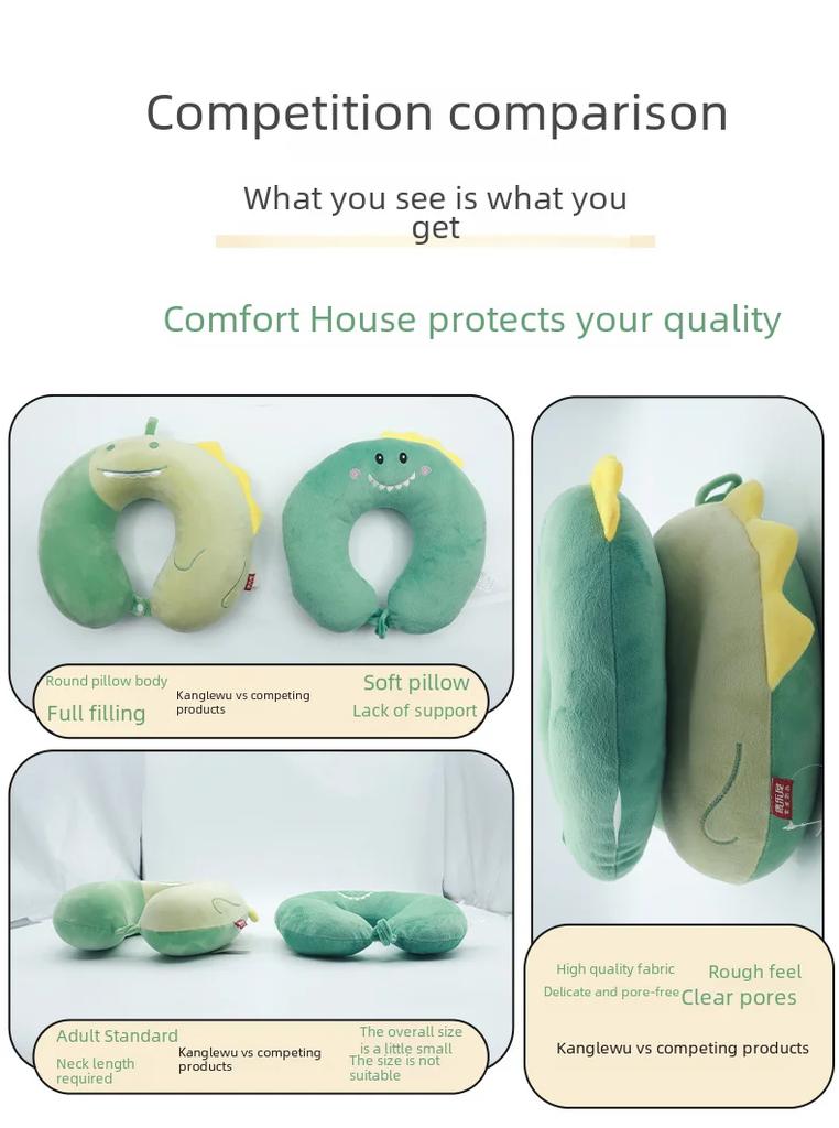 Cuscino per il Collo a Forma di U in Memory Foam con Animali dei Cartoni Animati per Viaggio, Casa o Ufficio Reclinabile
