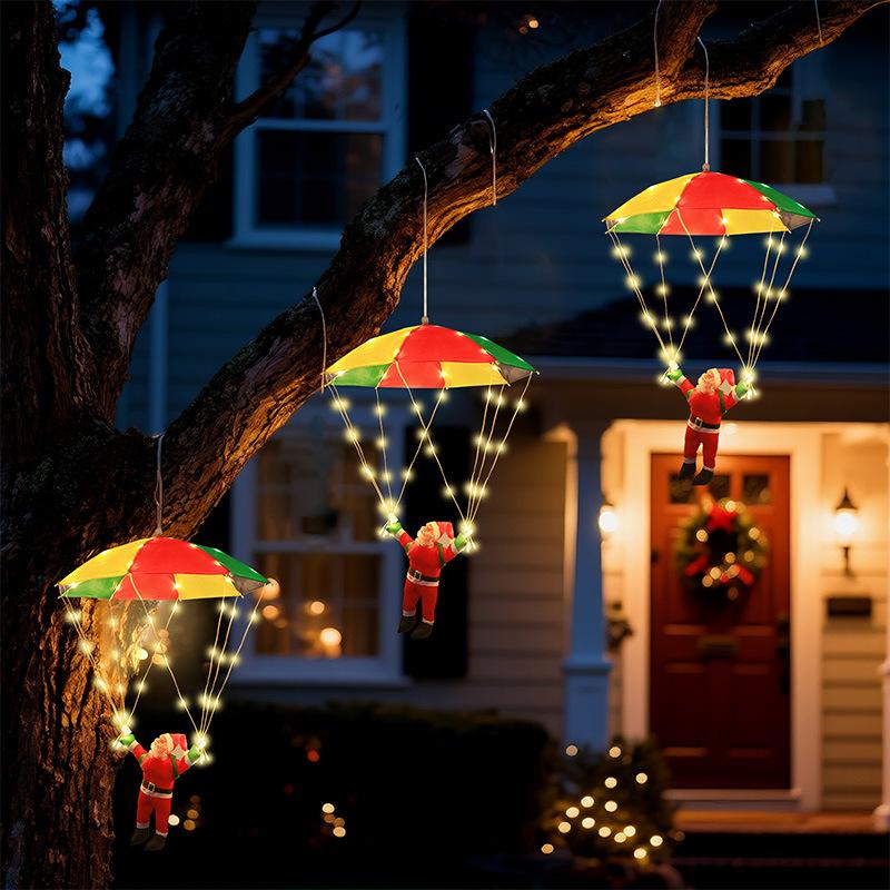 LED Christmas Parachute Santa Lights, Shopping Mall Park Courtyard Gate Decoration String Lights