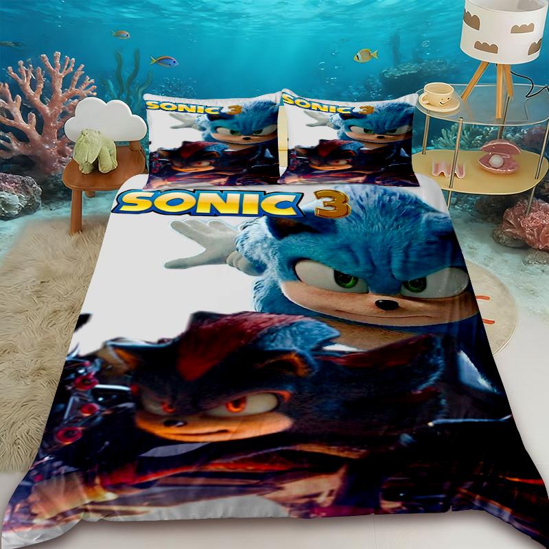 Duvet Cover Sonic Hedgehog Cartoon Bedding Set Comforter Cover with 2 Pillocase Bedroom Dormitory Best Gifts