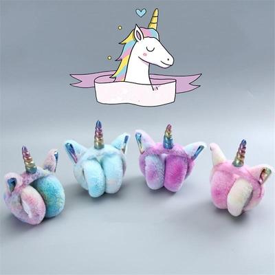 Fille hiver en peluche dessin animé mignon chaud tricoté casque Grade couleur pliable licorne cache-oreilles accessoires
