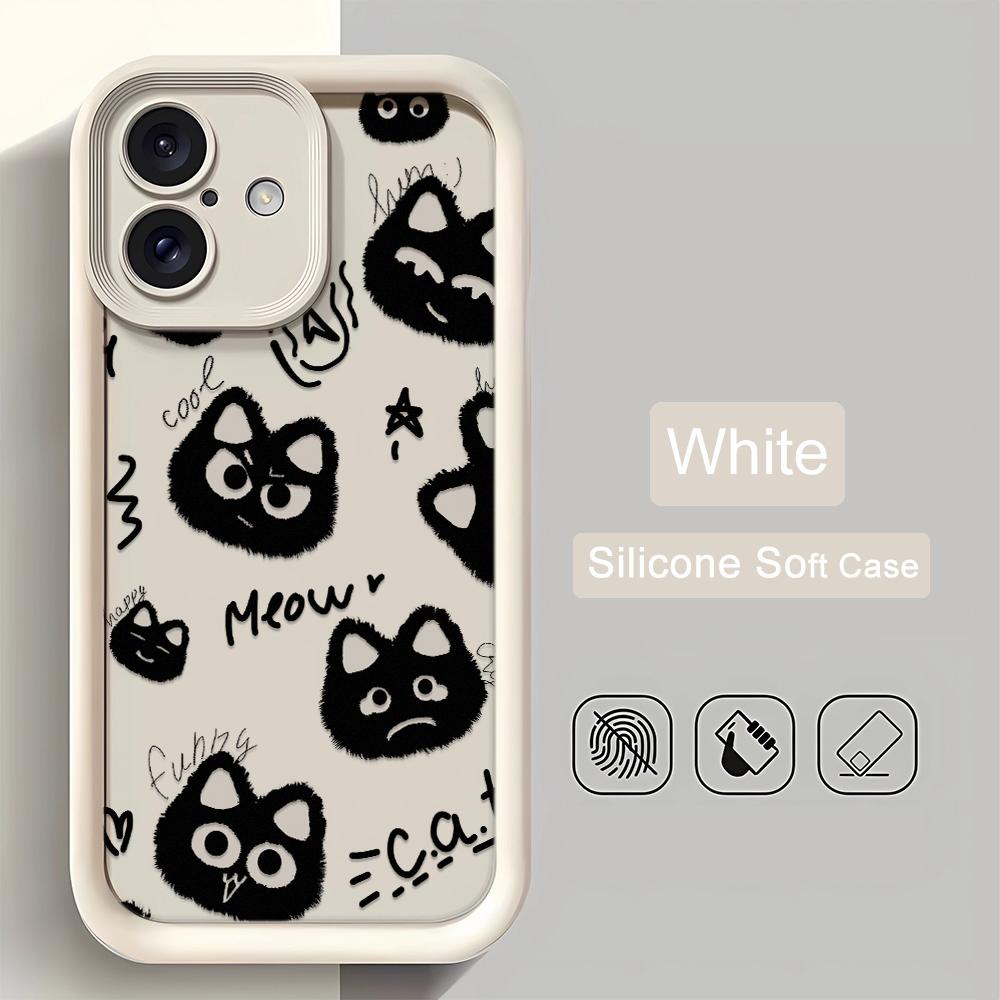 Cute Cartoon Cat Phone Case iPhone 15 Pro Max 11 12 13 16 14 Plus Silicone Shockproof Case Lens Protector Shell