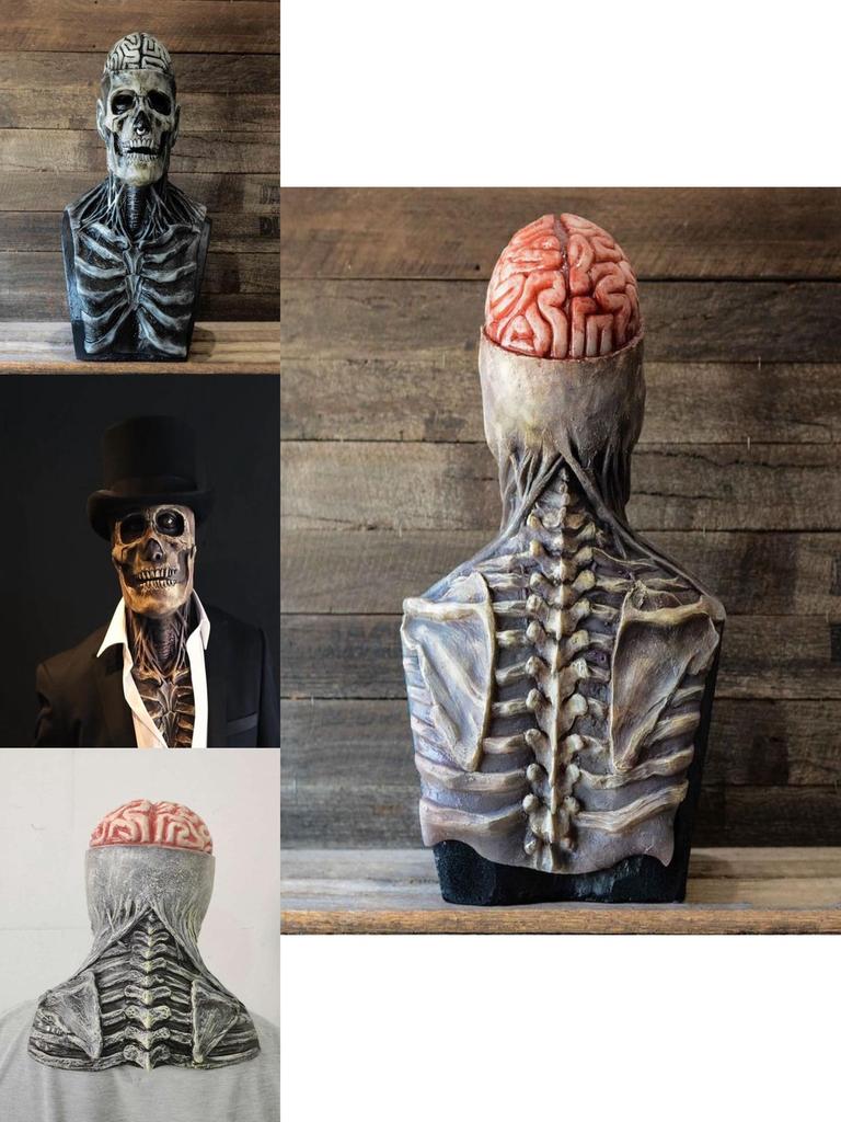Maschera Biochimica Scheletro Spaventoso Per le Festività di Halloween Copertura Totale Testa in Silicone con Cappello