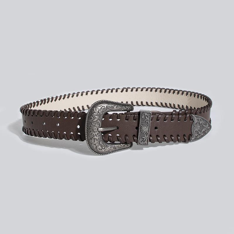 

Новый женский ретро коричневый ремень с резьбой Женский персонализированный ретро ремень 102cm