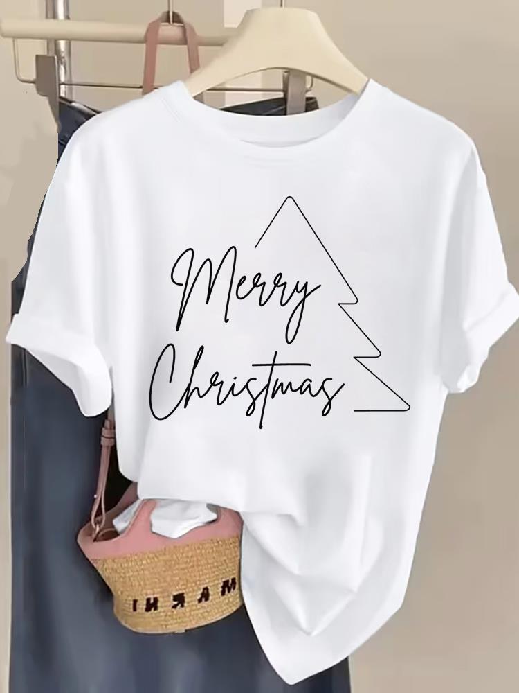 (Asian Size) style letter New Year T Shirt Christmas Clothing Women Fashion Festival Tee Top Print Woman Short Sleeve Graphic T-shirts