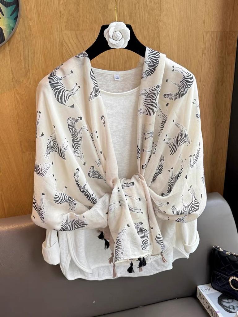 Women'S Floral Print Scarf 180X90Cm Warm Fashion Shawl With Tassels Lightweight Rectangular Sand-Proof Beach Wrap Muslim Hijab