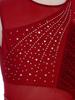 Kids Girls Stage Performance Dress: Back Invisible Zipper Color Block Mesh Patchwork Side Split with Shiny Rhinestones for Lyrical Dance