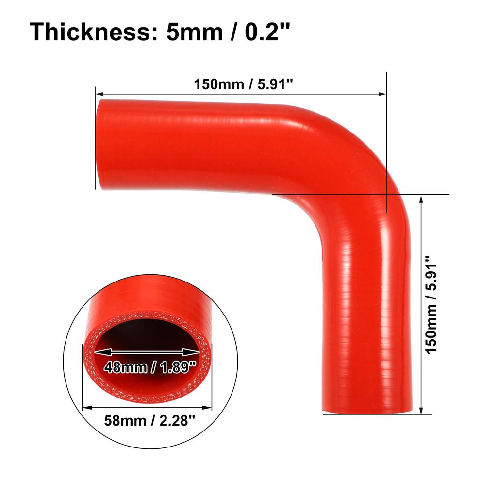 X AUTOHAUX Reducer Hose Pipe Bend Turbo Intercooler 48mm Inner Diameter 90 Degree Elbow Silicone Red