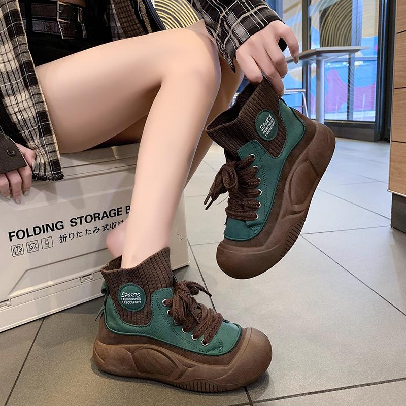 High-top shoes women's 2025 new autumn and winter thick-soled soft-soled soft-faced comfortable wool single boots short Martin boots