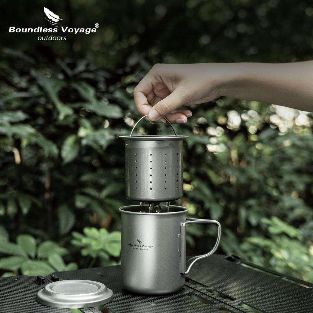 Boundless Voyage Titanium Mug Outdoor Camping Single Direct Flame with Tea Folding Titanium Outdoor Solo Camping with Storage Bag - Mug, Compatible,