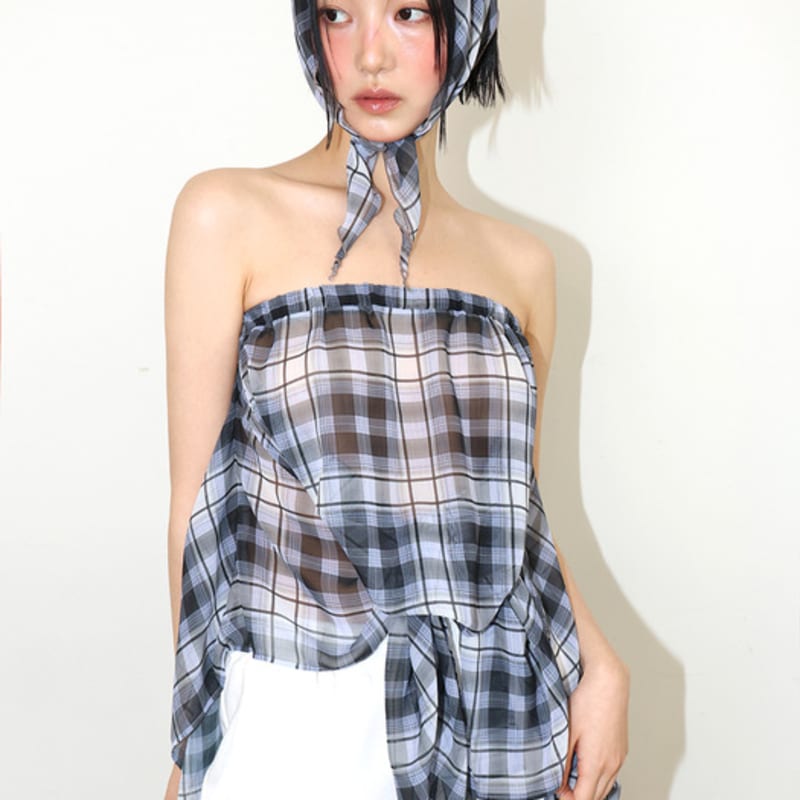 MEENDERI SHEER CHECK SCARF - BLACK