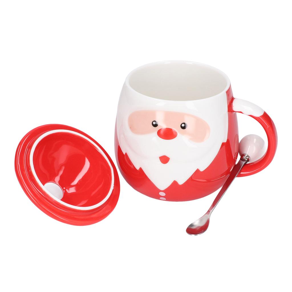 Tazza di Natale da 450 ml, Grande Capacità, Ceramica, Tazza da Tè e Latte, Tazza da Caffè con Coperchio e Cucchiaino per Casa, Tipo D