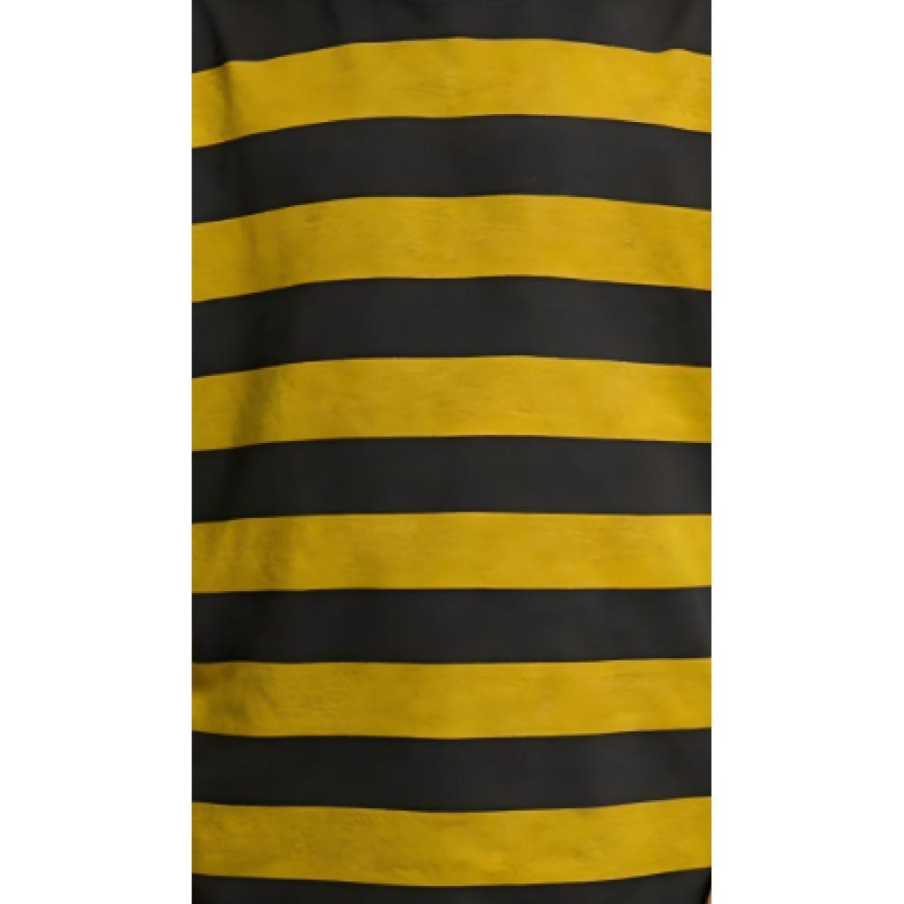 Fashionable Boys' Round Neck T-Shirt, Black and Yellow Horizontal Striped T-Shirt - Lightweight Round Neck Summer Daily
