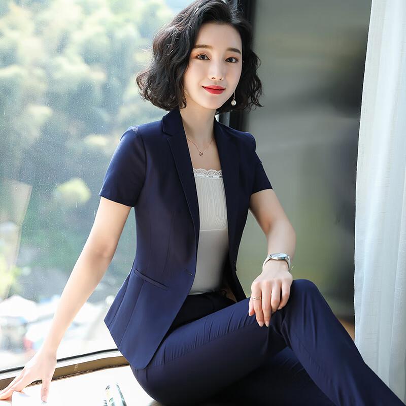 Women s Striped Short-Sleeve Business Suit Set M