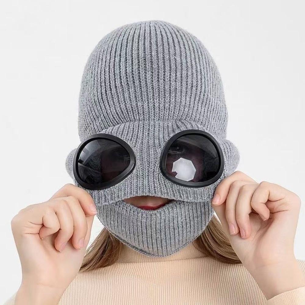 Fleece Lined Knitted Winter Hat Woolen Warm Hat With Mask Warm Woolen Hat  Cold Weather