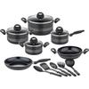 Batteria di pentole - Induzione - - MILANO NERO - 15 pezzi - Alluminio massiccio - Nero