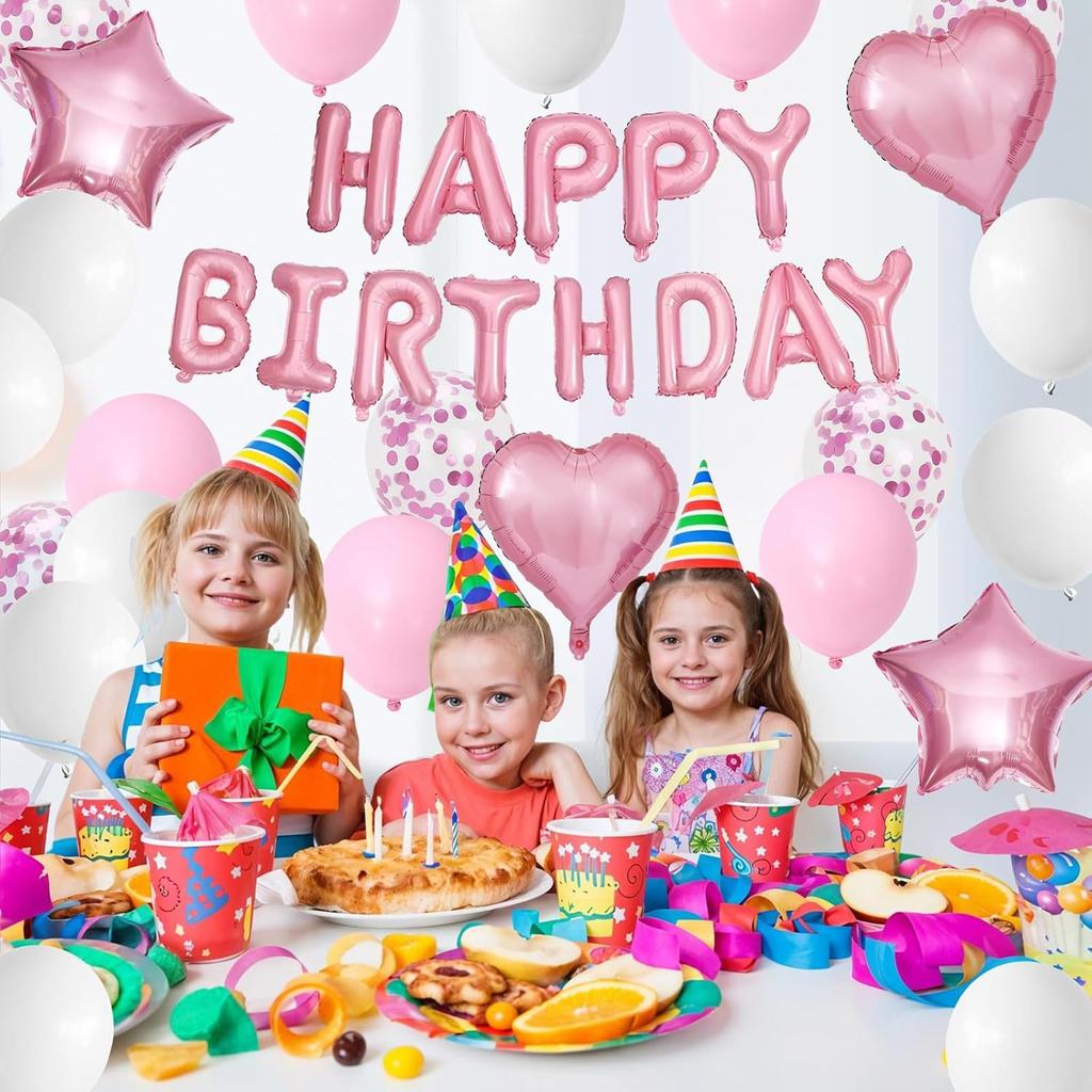 Princess Pink Balloon Set Girl Birthday Decoration Arrangement Balloon Paper Flower Ball Rain Silk Curtain Birthday Flag