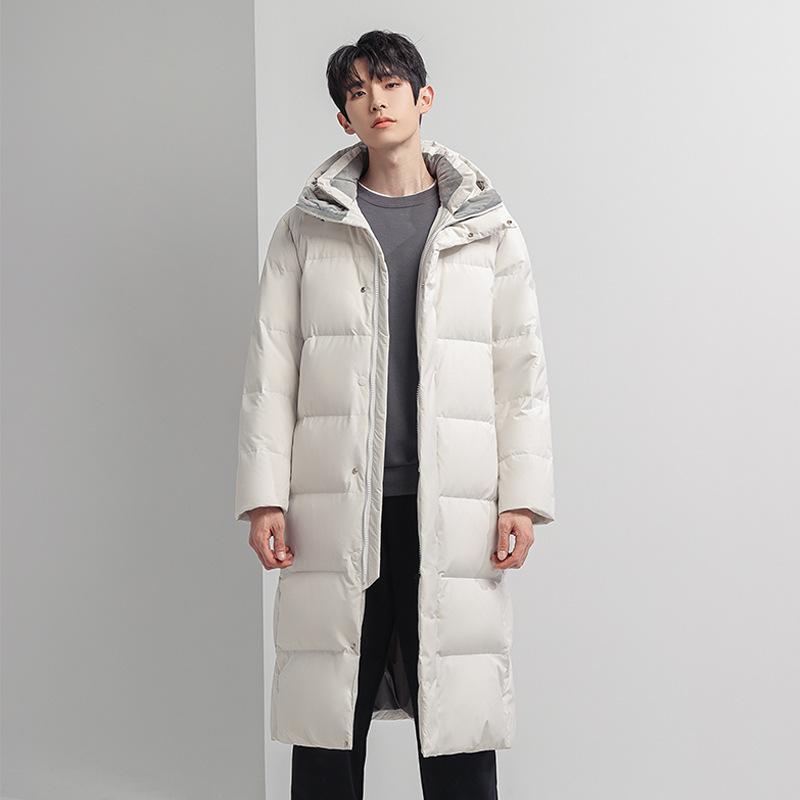 Down Jacket Youth Medium and Long Hooded Jacket for Men and Women Couples with Standard Down Thermal Coat