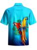 Hawaiian Parrot Print Men's Button Vacation Short Sleeve Shirt