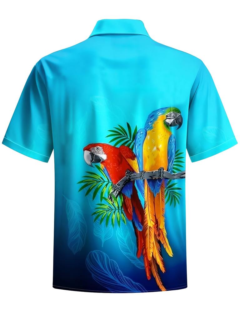 Hawaiian Parrot Print Men's Button Vacation Short Sleeve Shirt
