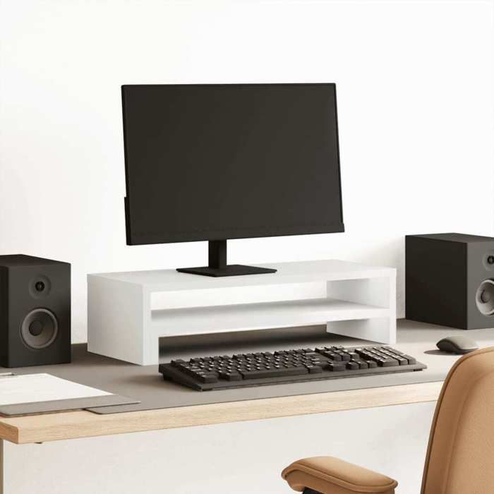 Support de moniteur - vidaXL - 54x22x15 cm - Bois d'ingénierie - Blanc - 25 kg max