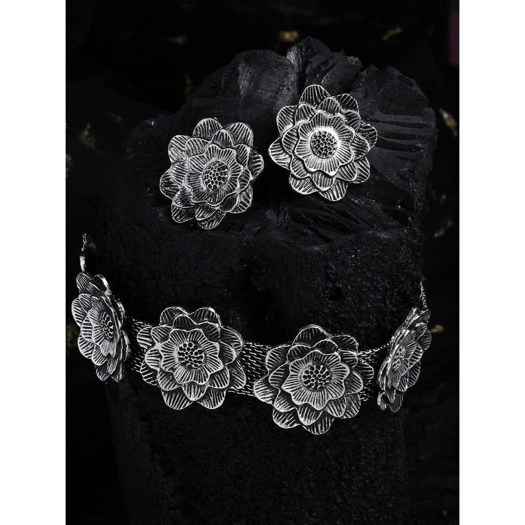 Shining Diva Fashion Latest Stylish Traditional Oxidised Silver Necklace Jewellery Set for Women