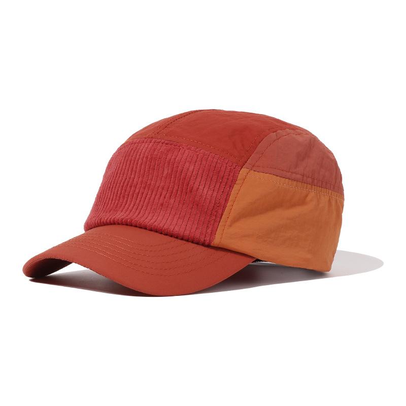 5 Panel Street Style Workwear Baseball Cap Color Block Corduroy UV Protection Adjustable Unisex Sun Hat for Casual Outdoor Wear