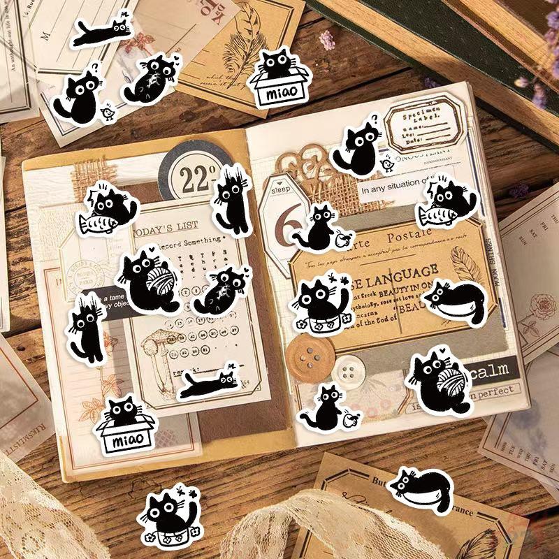 500Pcs/Roll Q Naughty Black Cats Kids Rewards Stickers - DIY Scrapbooks Album Decor Sealing Label Decals