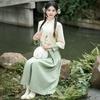 Spring/Autumn Retro Chinese Embroidered Tang Suit: Stand-up Collar, Tie-up Han Element, Improved Hanfu Two-Piece Tea Set