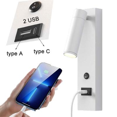 Modern LED Wall Light with Type C USB Charging Ports, Adjustable Wall Sconce with Switch and 2 USB Port for Bedside Living Room