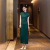 New new Chinese cheongsam dress green girl daily literary waist thin retro Chinese style dress daily