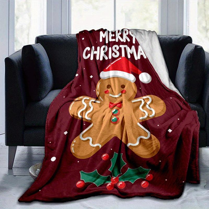 1pc Christmas Gingerbread Man Printing Lightweight Flannel Blanket, Comfortable and Warm Blanket, for Camping Sofa Bed and Couch Office, Gift 100x150cm